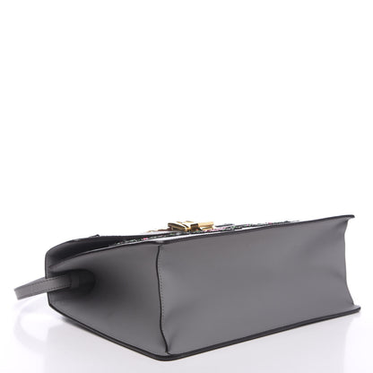 Gucci Calfskin Emboridered Medium Sylvie Top Handle Bag Deep Grey Multicolor 3 of 13