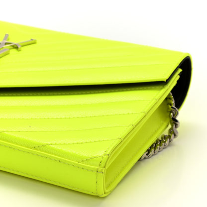 Saint Laurent Patent Grain De Poudre Matelasse Chevron Monogram Chain Wallet Neon Yellow 10 of 11