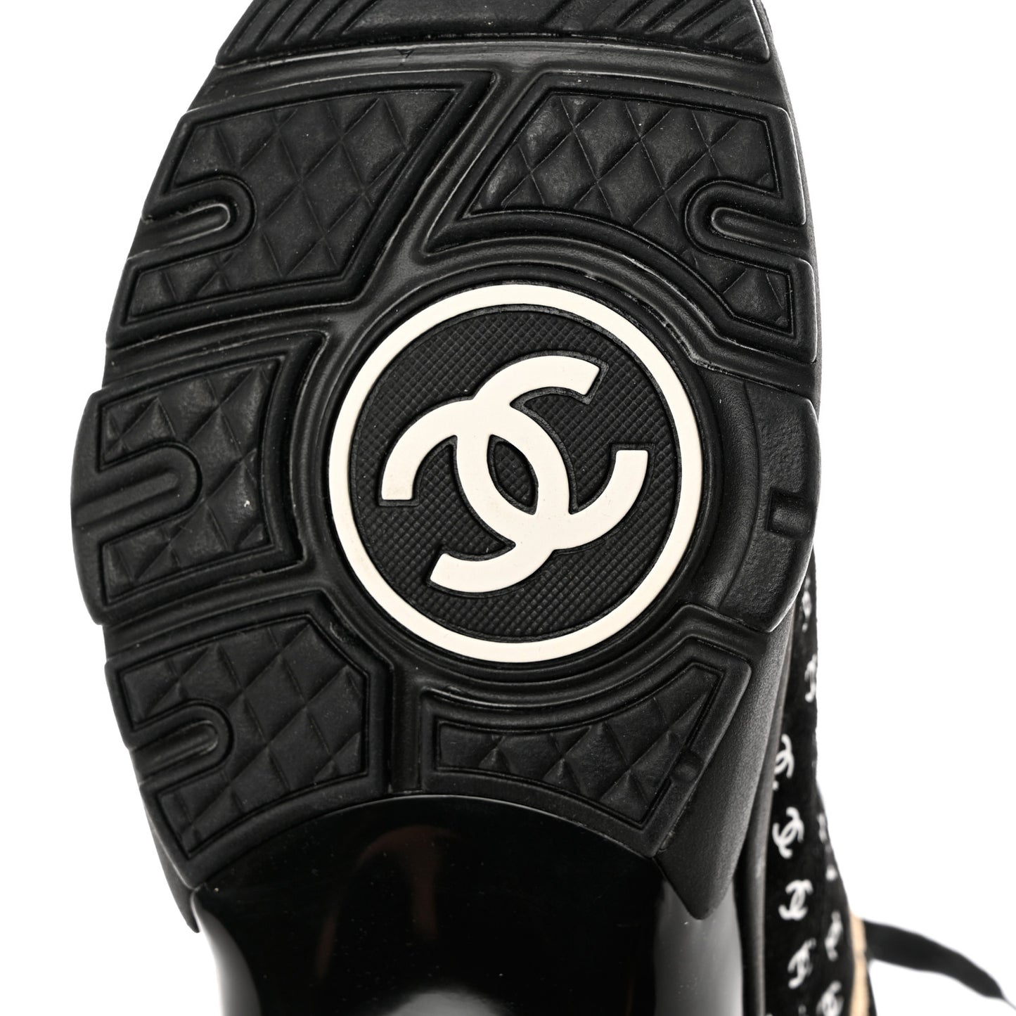 Nylon Suede Calfskin Printed CC Sneakers 37.5 Black Beige