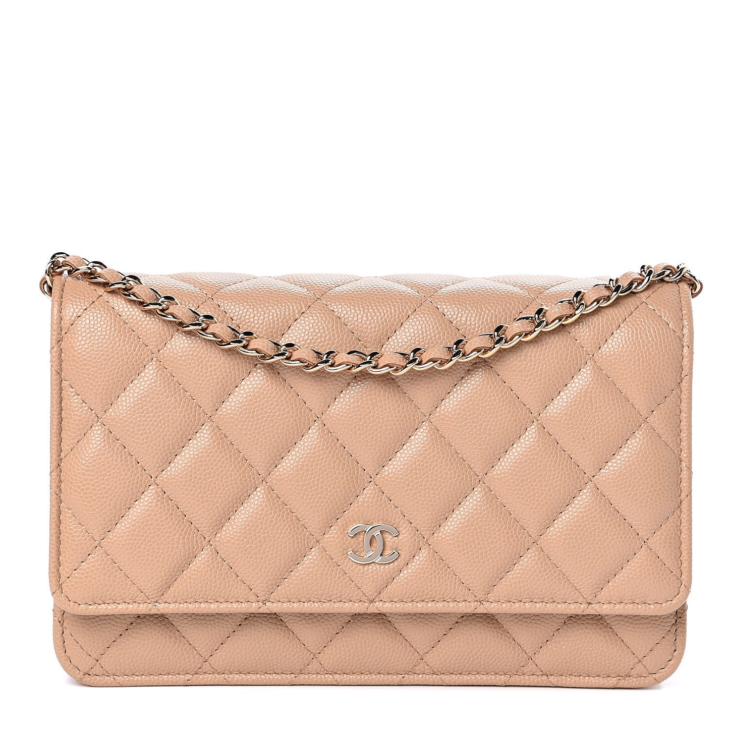 Caviar Quilted Wallet On Chain WOC Beige