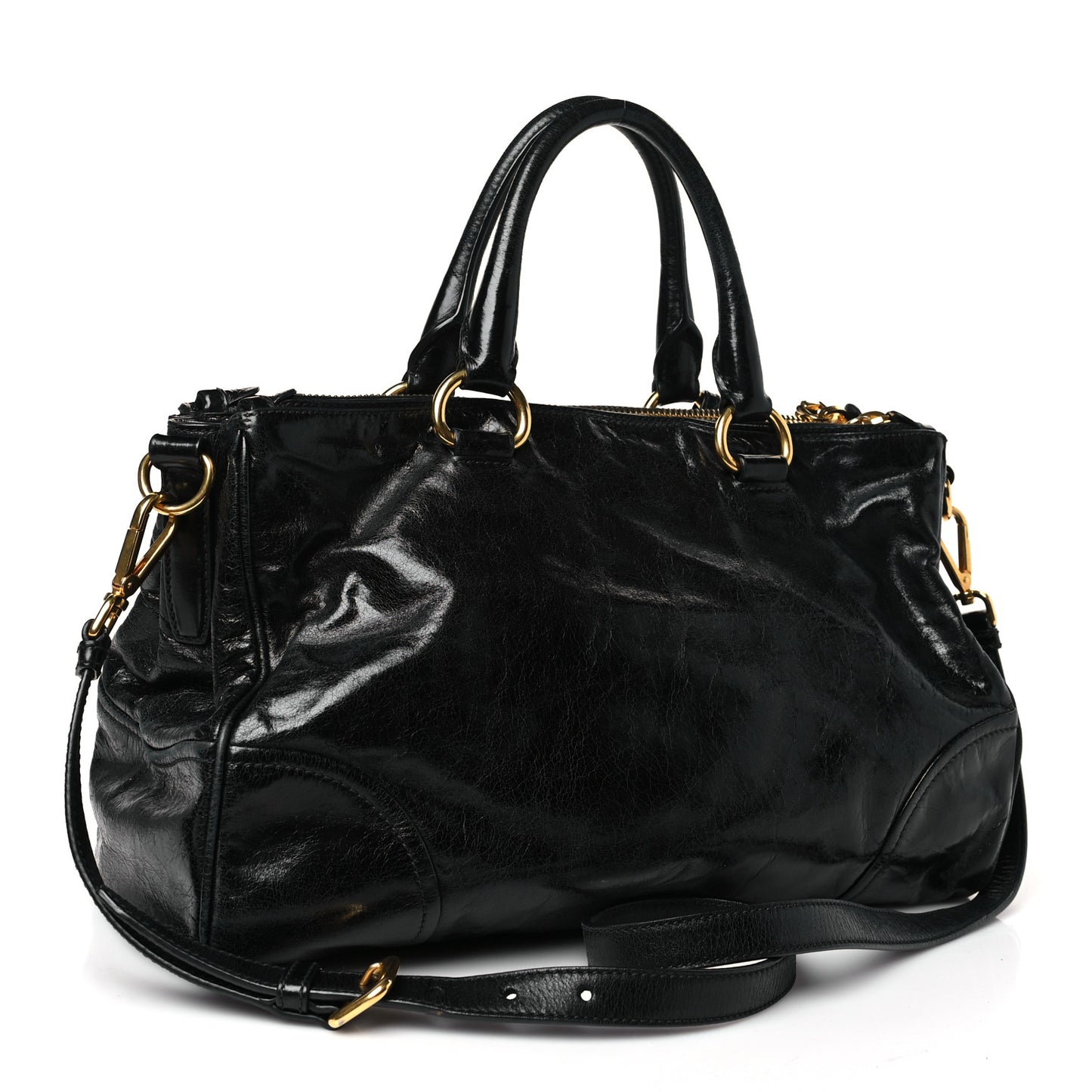 Vitello Shine Shopping Satchel Black
