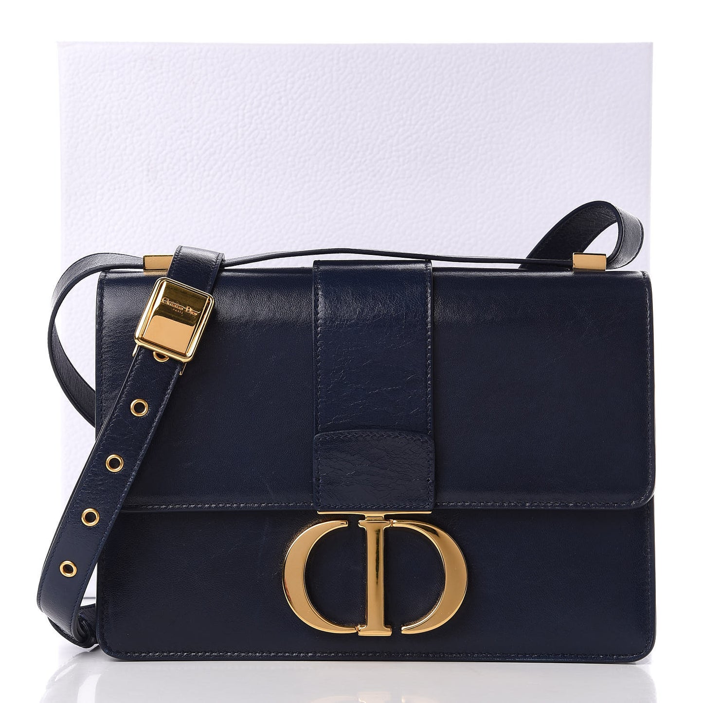 Shiny Crinkled Lambskin 30 Montaigne Flap Bag Indigo