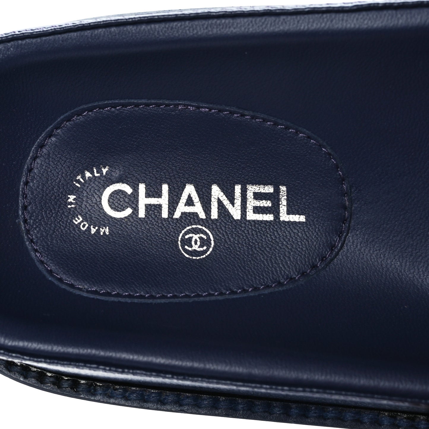 Lambskin Cha-Nel Mule Sandals 37 Navy Multicolor