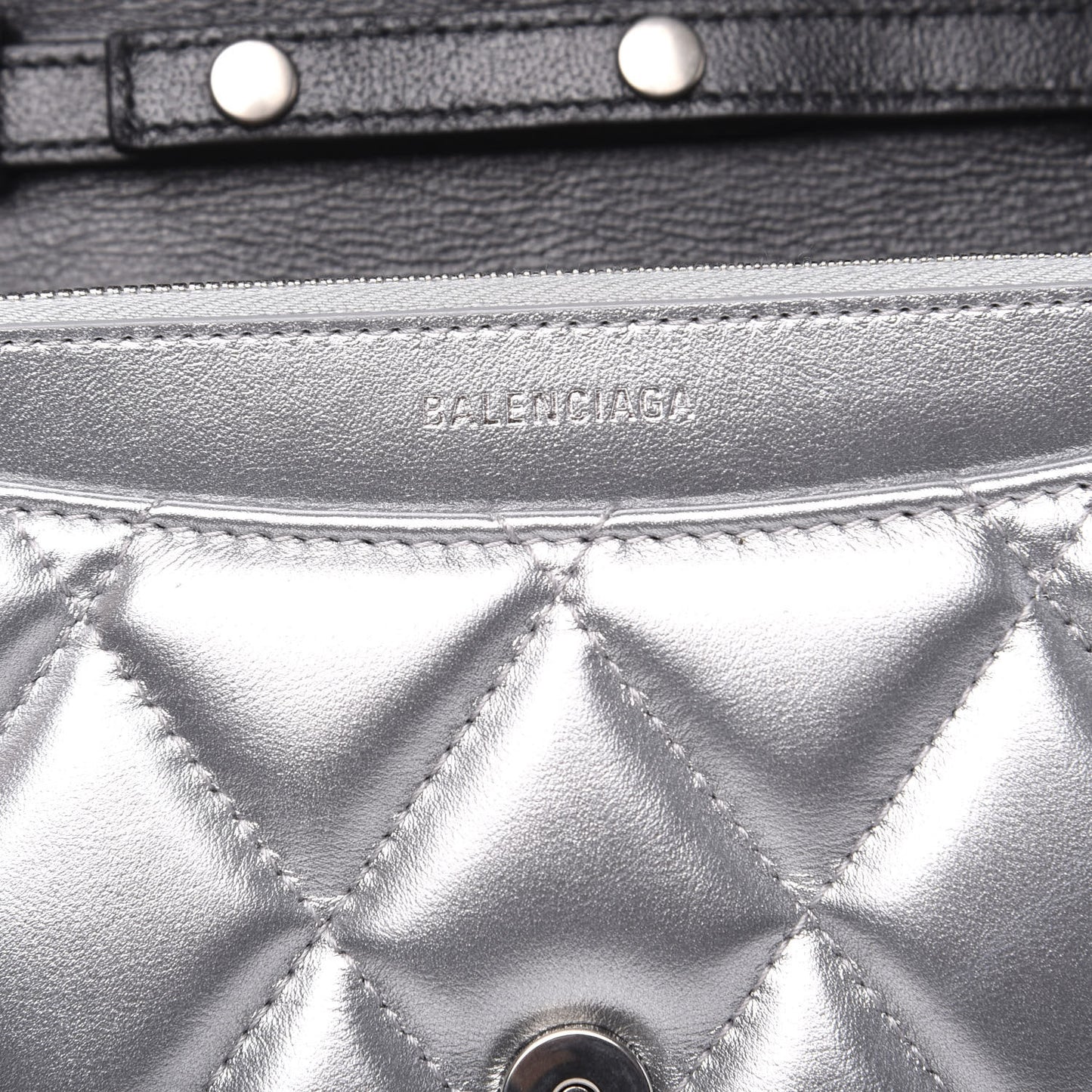 Metallic Calfskin Quilted Touch B Wallet On Chain Silver