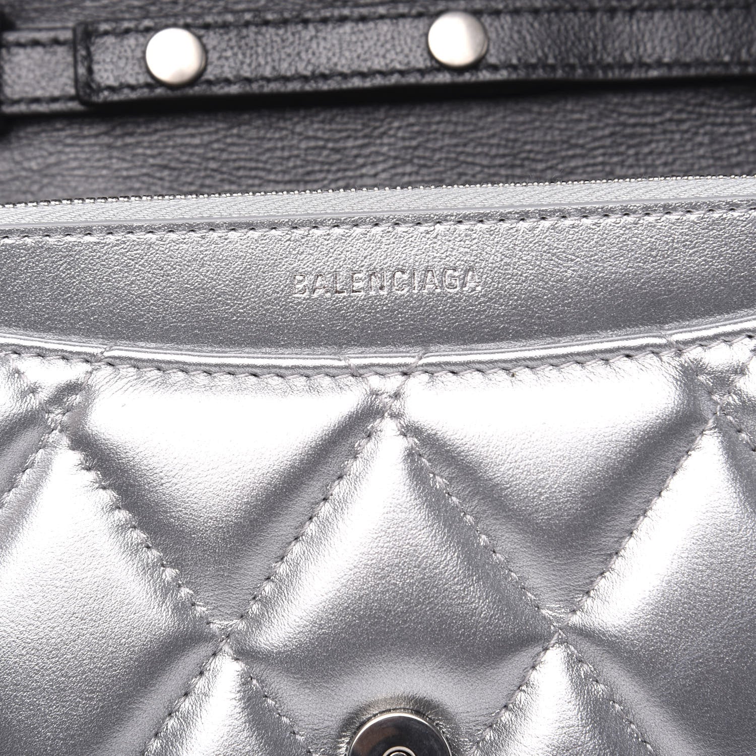 Balenciaga Metallic Calfskin Quilted Touch B Wallet On Chain Silver 5 of 8