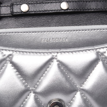 Balenciaga Metallic Calfskin Quilted Touch B Wallet On Chain Silver 5 of 8
