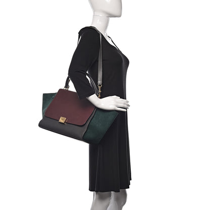 Celine Smooth Calfskin Suede Medium Tri-Color Trapeze Green Burgundy 2 of 15