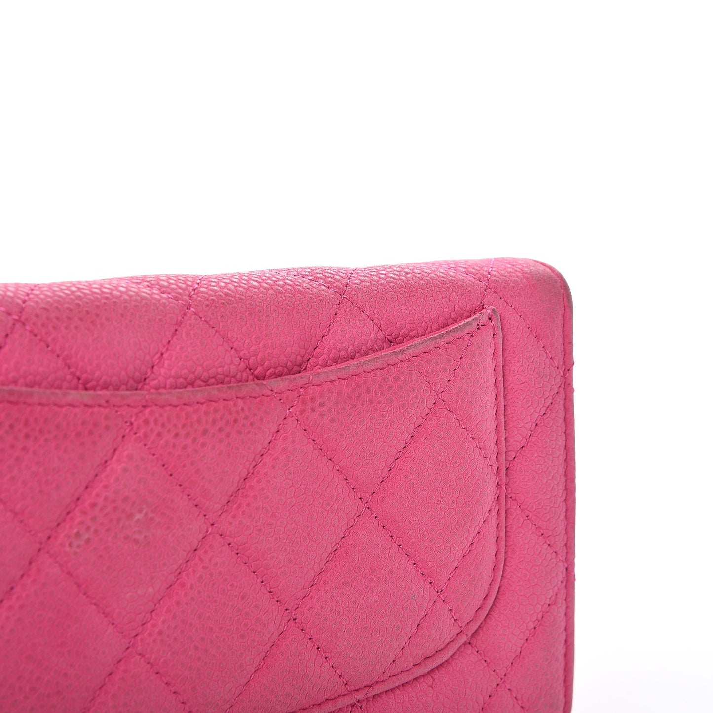 Iridescent Caviar Quilted Large Flap Wallet Pink