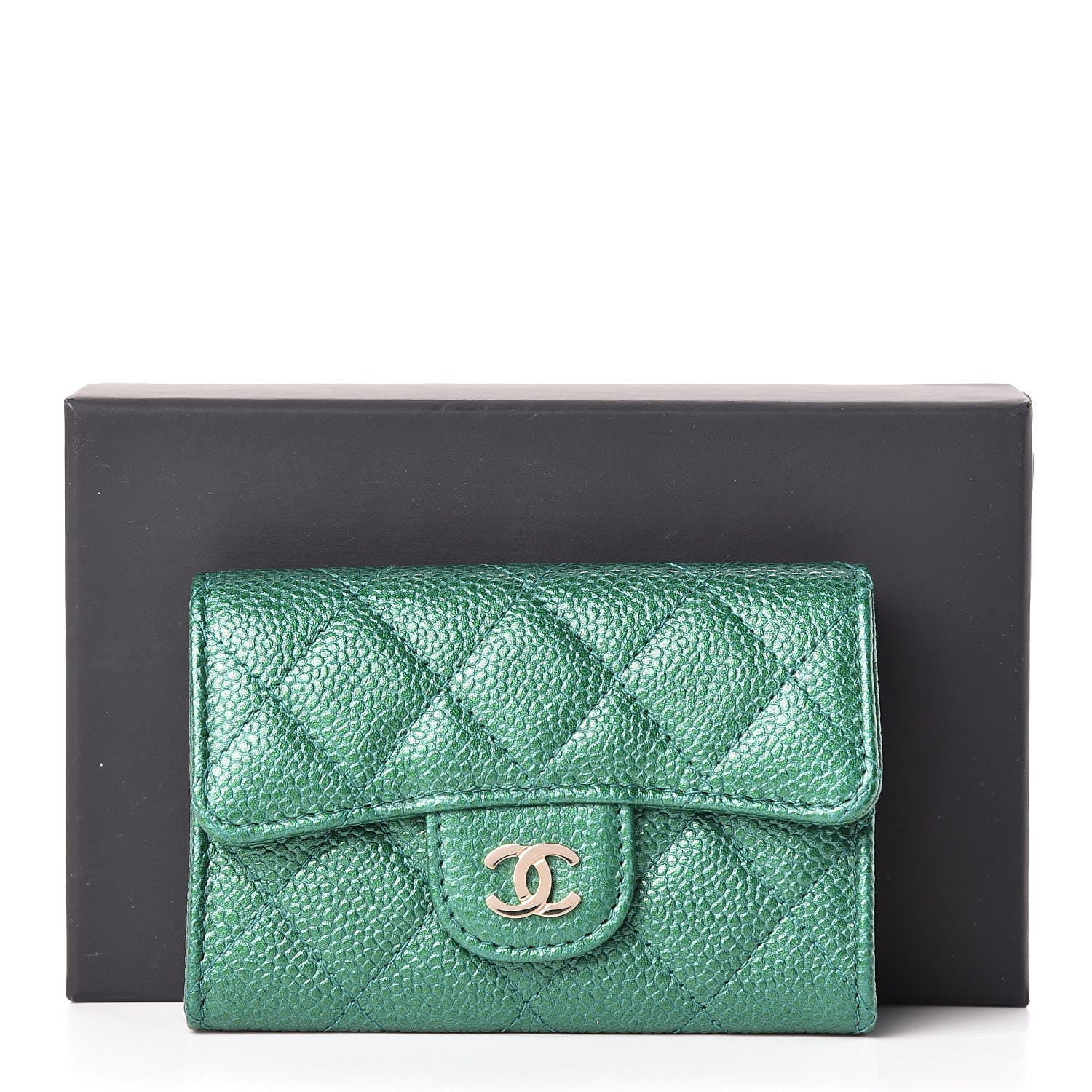 Chanel Metallic Caviar Quilted Flap Card Holder Green 9 of 9