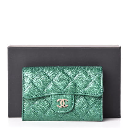 Chanel Metallic Caviar Quilted Flap Card Holder Green 9 of 9