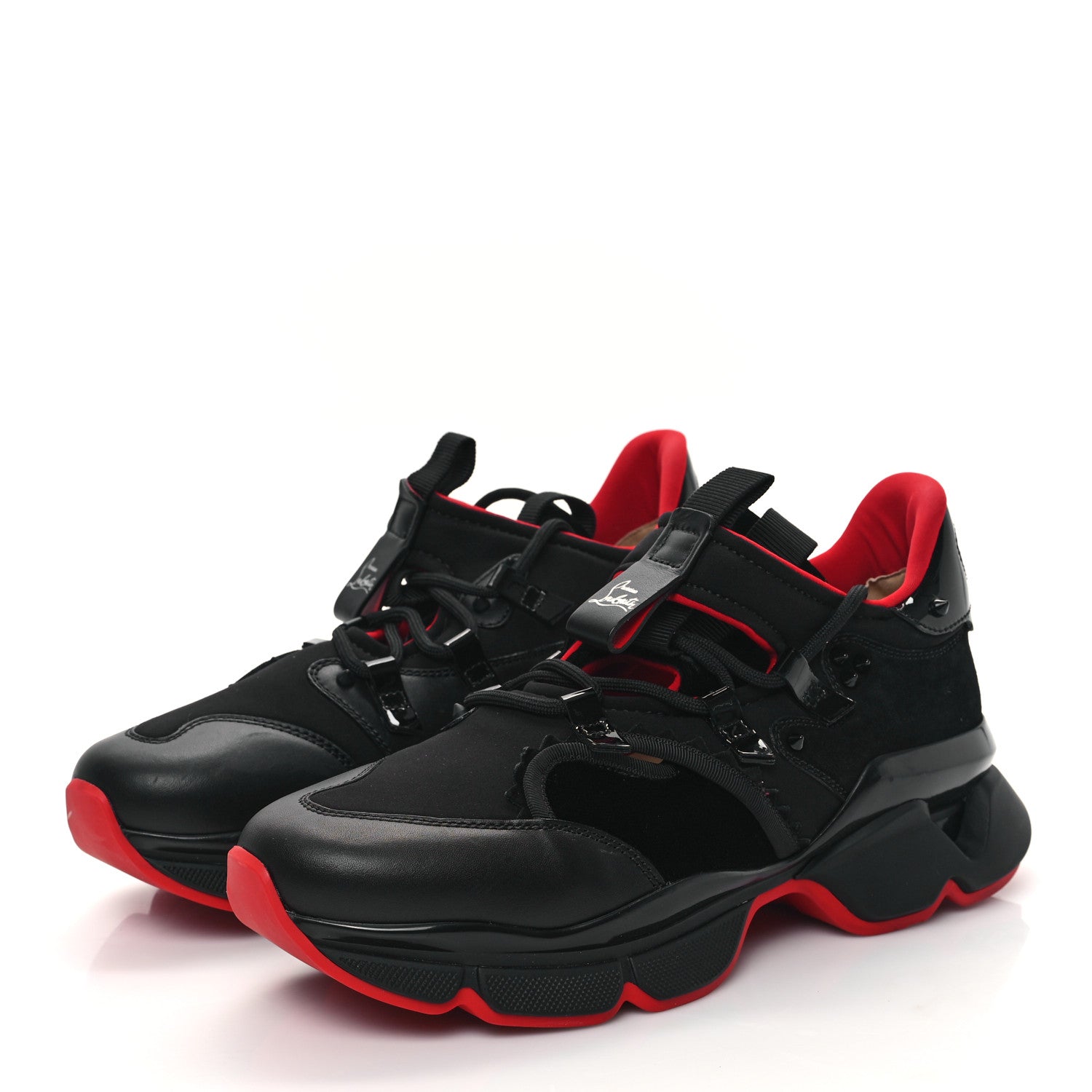 Christian Louboutin Neoprene Calfskin Mens Red Runner Flat Sneakers 42 Black 3 of 8