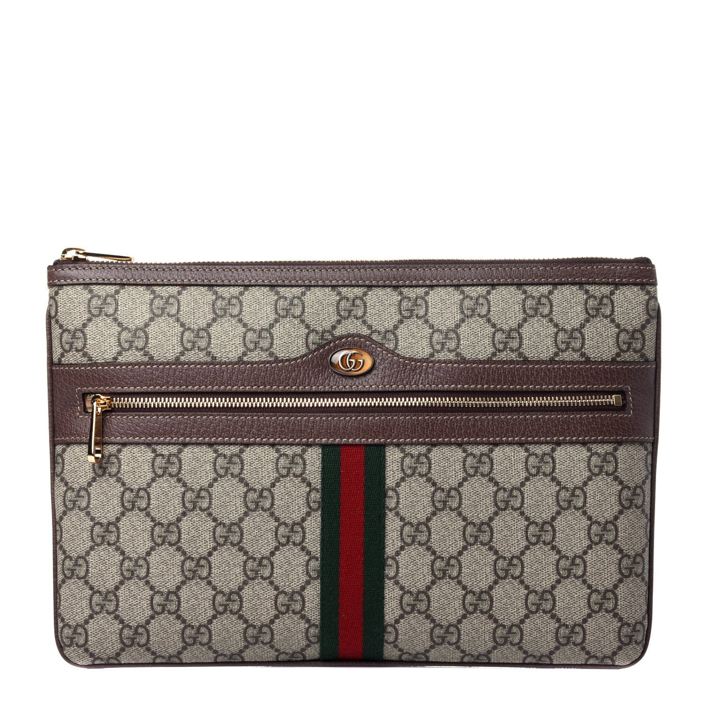 GG Supreme Monogram Large Ophidia Pouch Clutch Brown