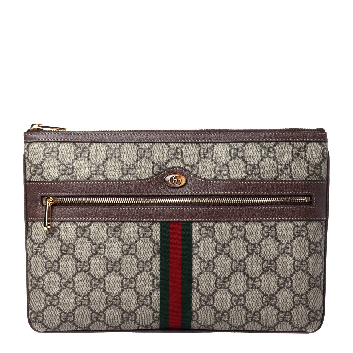 Gucci GG Supreme Monogram Large Ophidia Pouch Clutch Brown 1 of 11