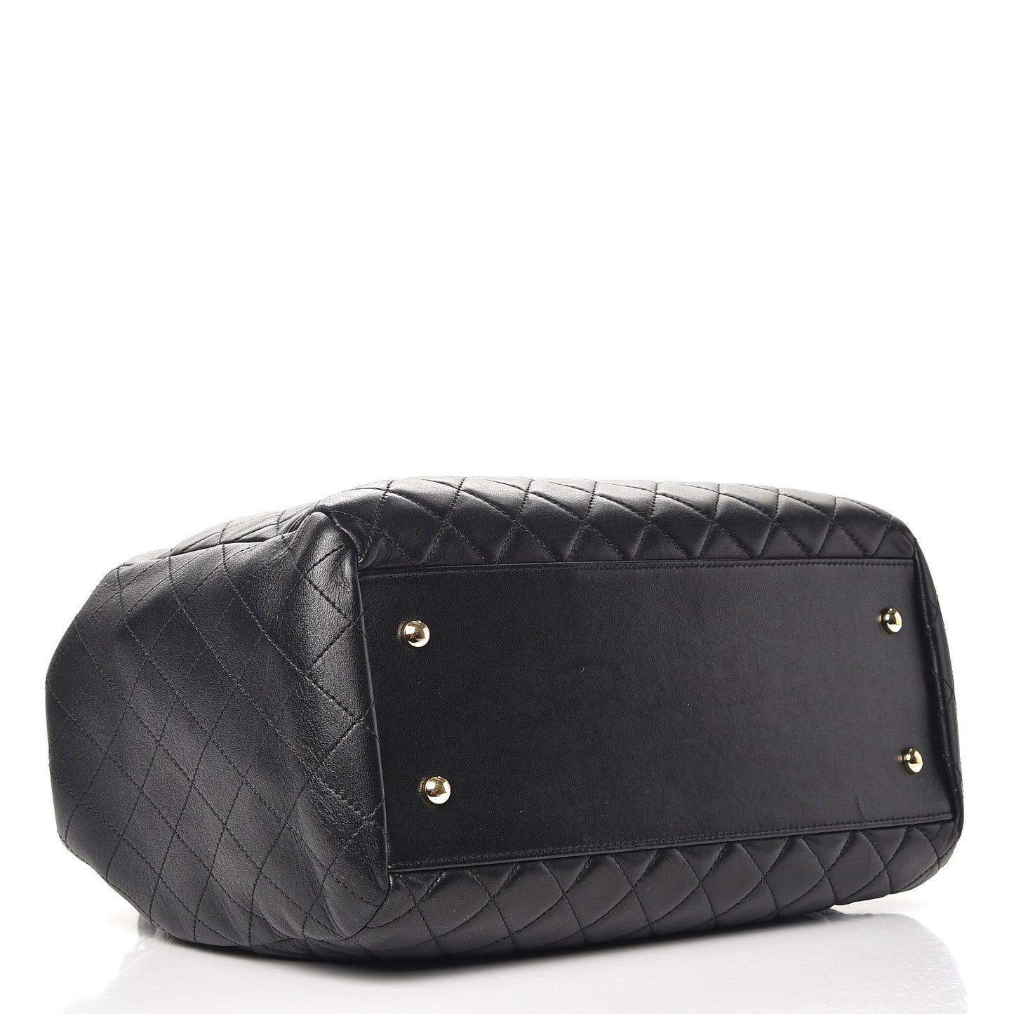 Lambskin Quilted Large Drawstring Bag Black