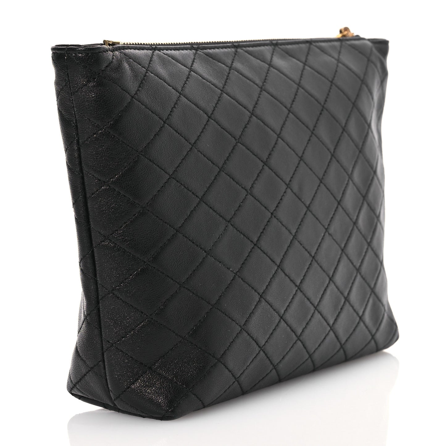 Lambskin Quilted Gaby Cosmetic Pouch Black