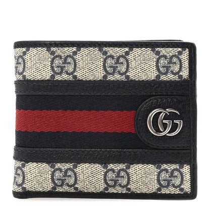 Gucci GG Supreme Monogram Web Mens Ophidia Bi-Fold Coin Wallet Beige Blue 2 of 14