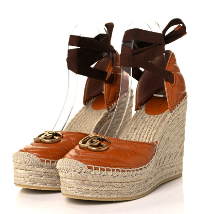 Gucci Nappa Matelasse GG Marmont Ankle Wrap Platform 35/120mm Espadrille Wedges 38 Cognac 3 of 10