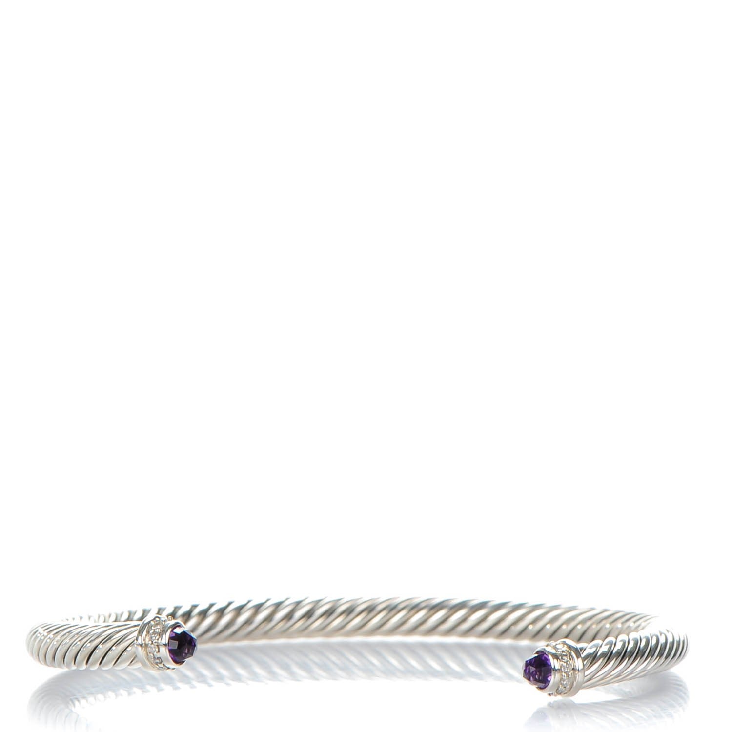 David Yurman Sterling Silver Diamond Amethyst 5mm Cable Classics Bracelet 1 of 5