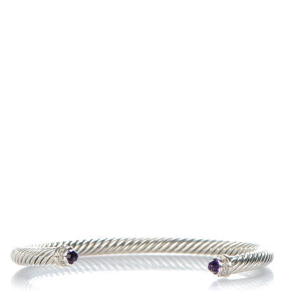 David Yurman Sterling Silver Diamond Amethyst 5mm Cable Classics Bracelet 1 of 5