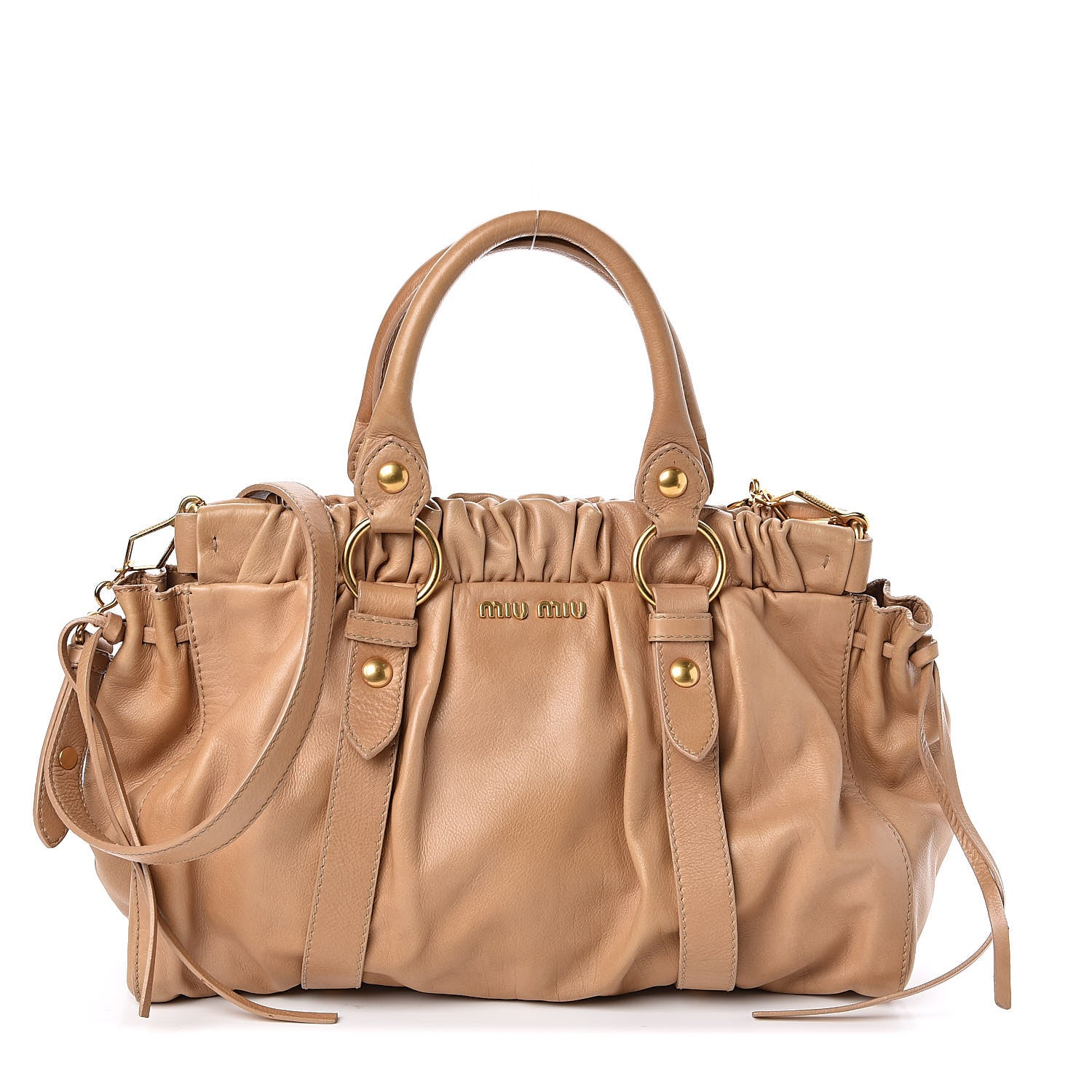 Miu Miu Vitello Lux Gathered Shopper Tote Beige 1 of 11