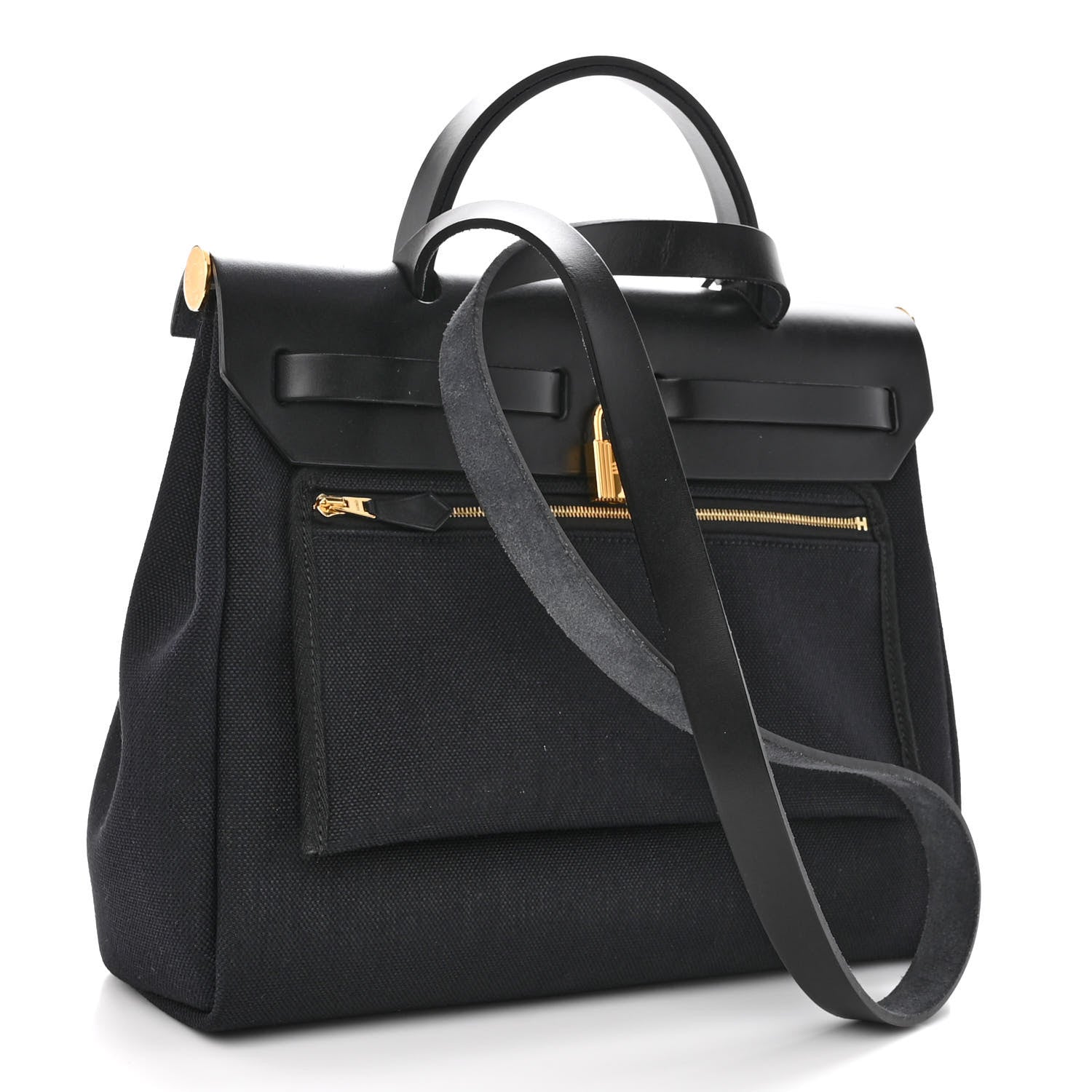 Hermes Military Toile Vache Hunter Herbag Zip Retourne 31 PM Bleu Marine Black 3 of 9