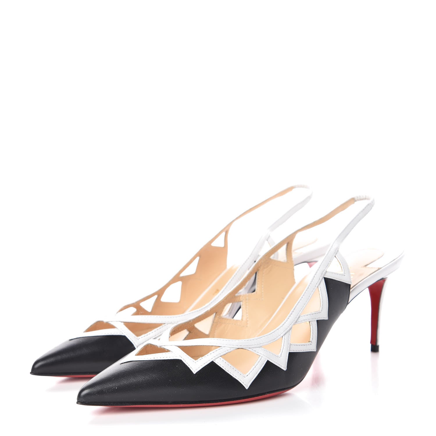 Christian Louboutin Kidskin Stellare Slingback Pumps 39 Black White 3 of 7