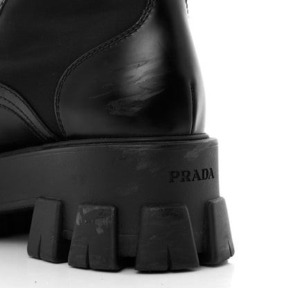 Prada Spazzolato Rois Nylon Metal Triangle Logo Monolith Pouch Pocket 55mm Boots 39 Black 9 of 13