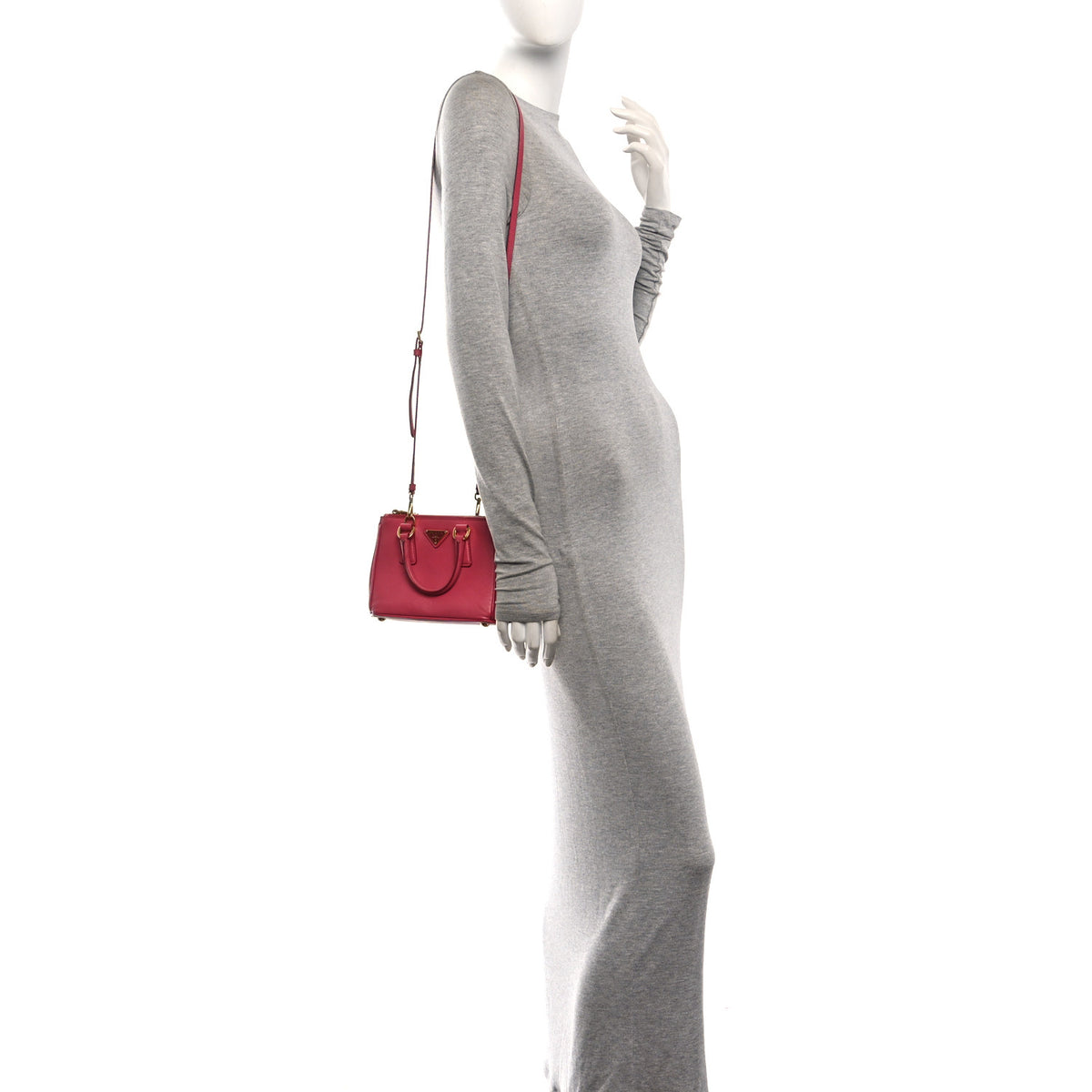 Prada Saffiano Lux Micro Galleria Double Zip Tote Fuxia 2 of 9