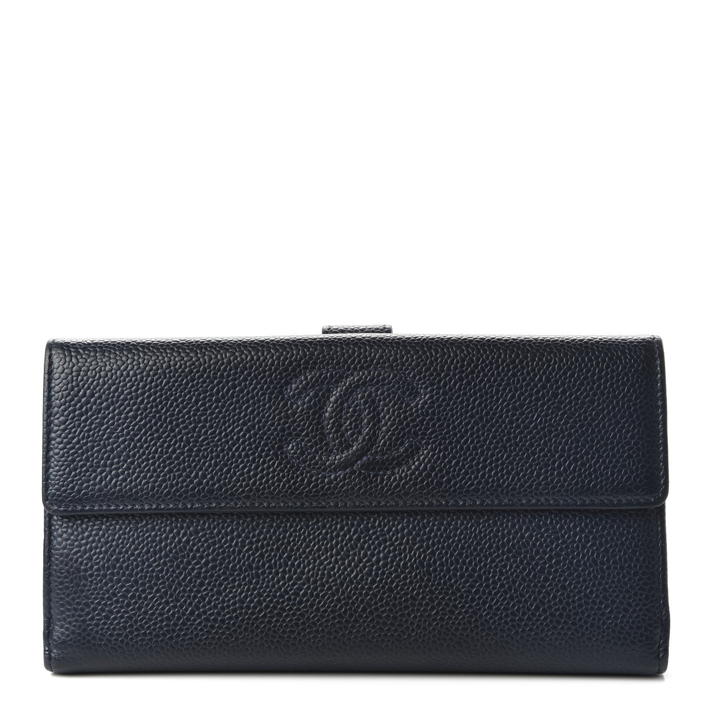 Caviar CC Long Flap French Wallet Navy Blue