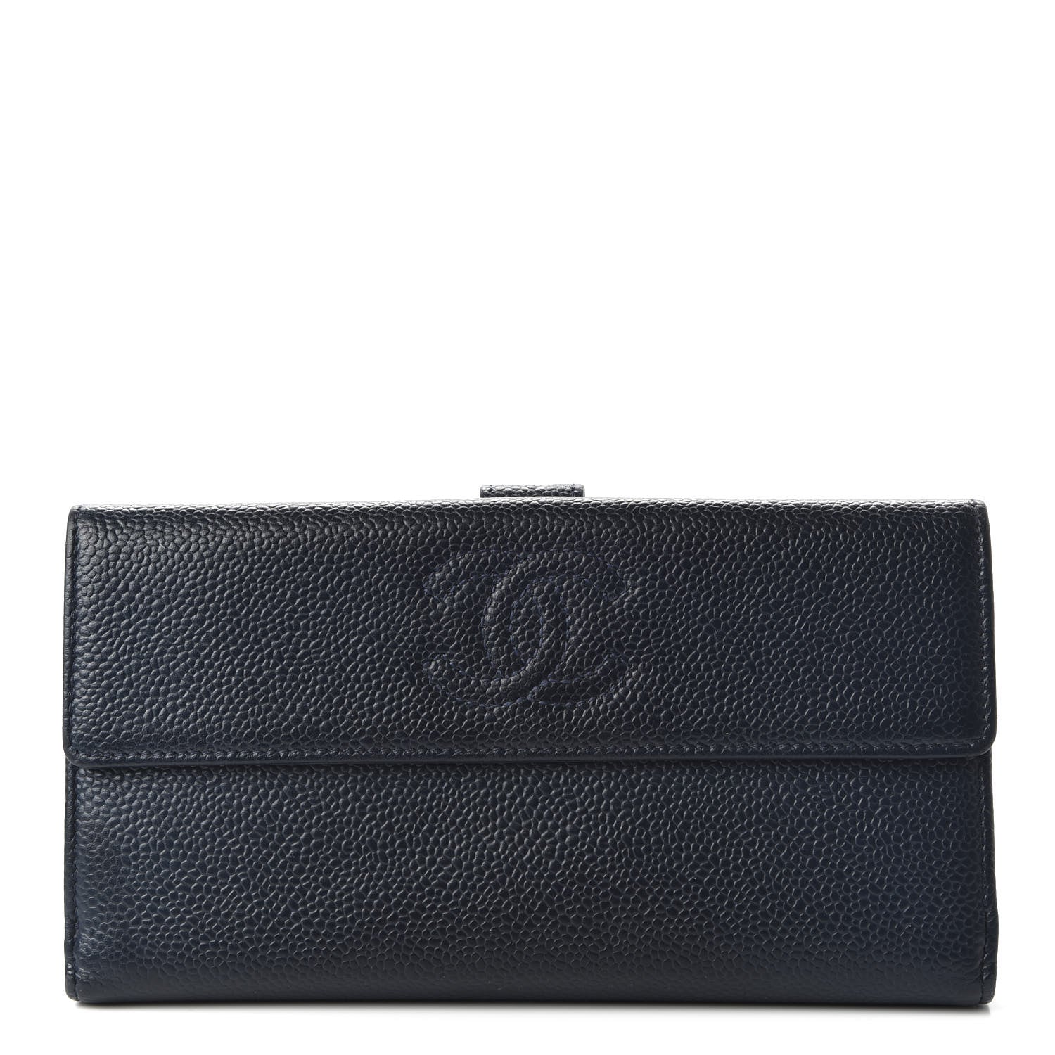 Chanel Caviar CC Long Flap French Wallet Navy Blue 1 of 12