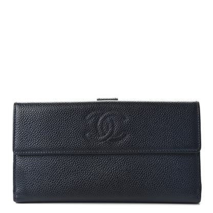 Chanel Caviar CC Long Flap French Wallet Navy Blue 1 of 12