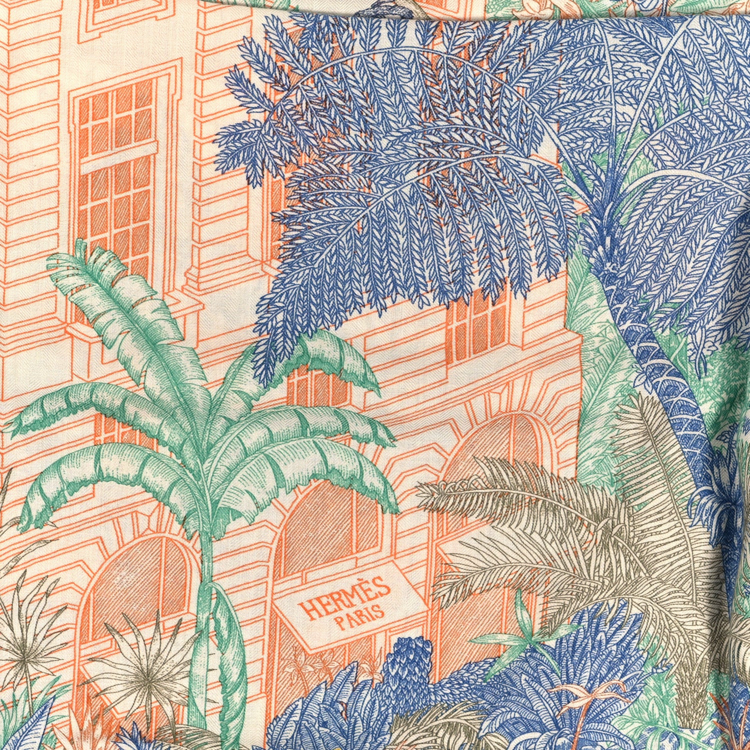 Hermes Cashmere Silk Faubourg Tropical Shawl 140 White Bleu Abricot 2 of 5