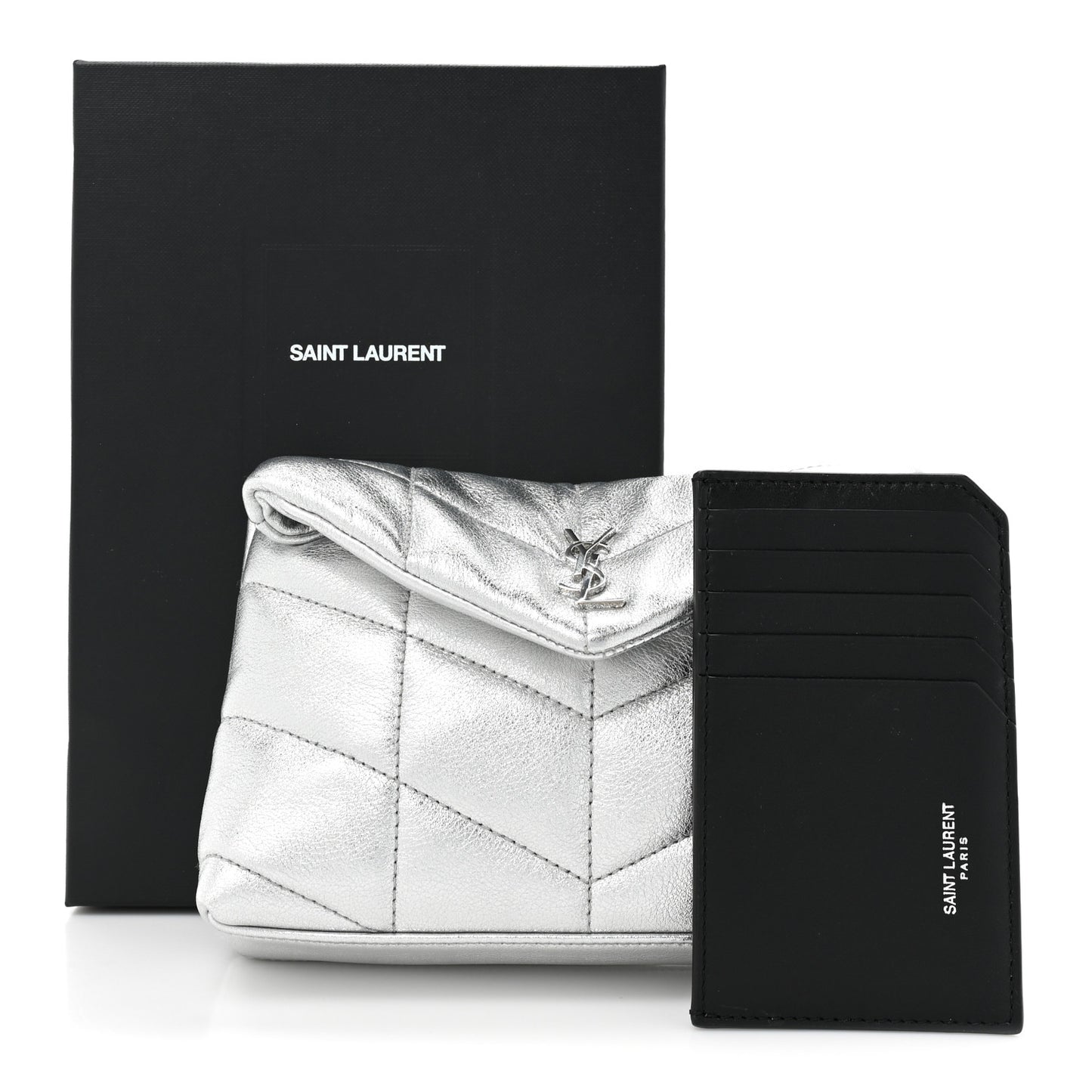 Metallic Lambskin Monogram Loulou Puffer Pouch Clutch Silver