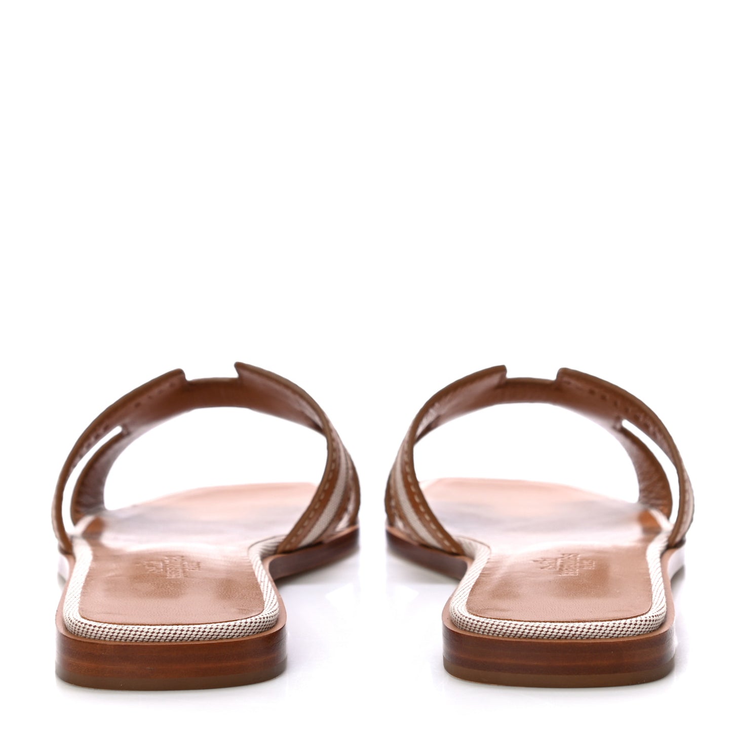Calfskin Canvas Oran Sandals 38 Noisette Beige Dore