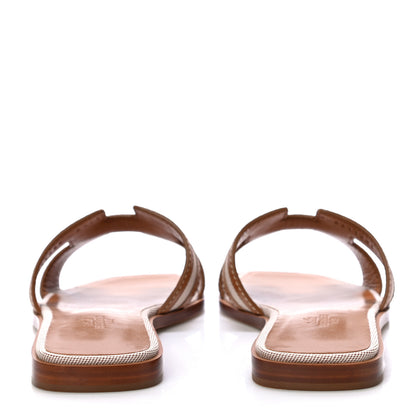 Hermes Calfskin Canvas Oran Sandals 38 Noisette Beige Dore 5 of 10
