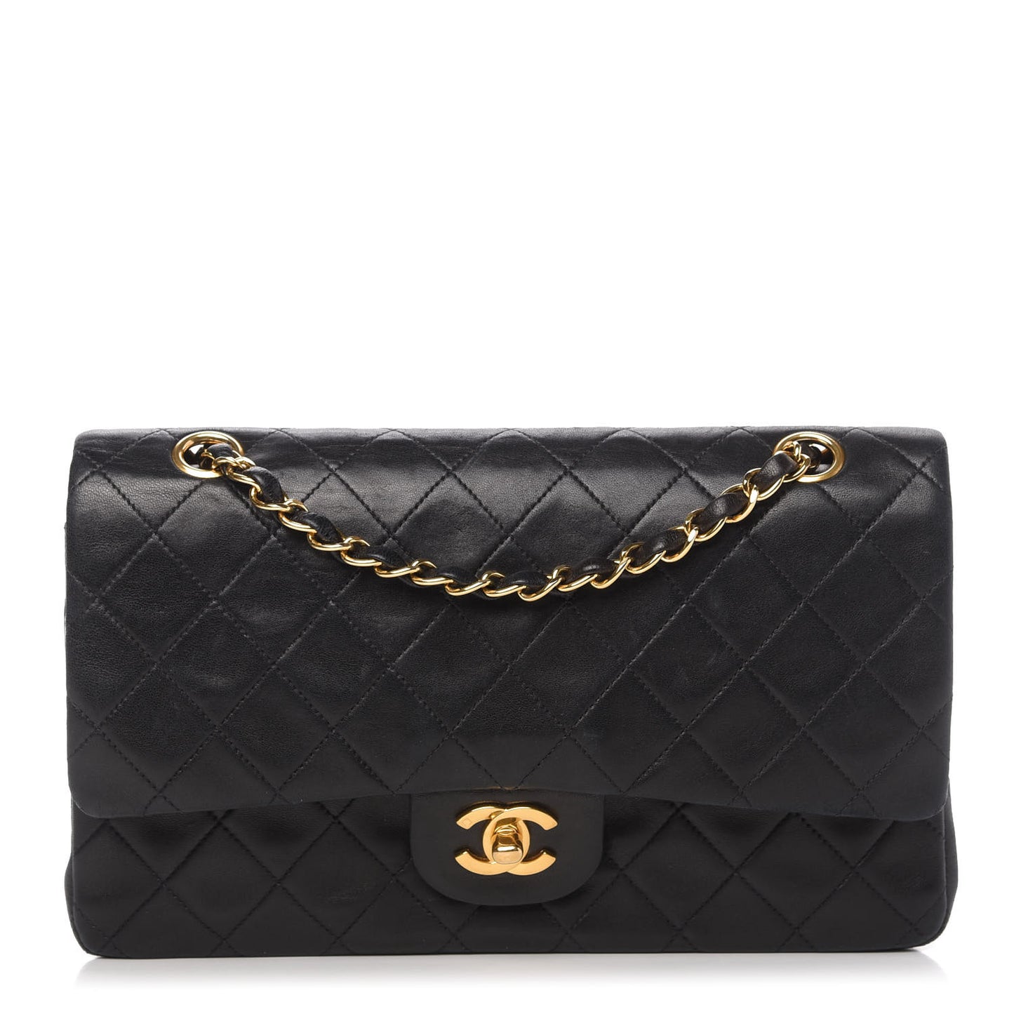 Lambskin Quilted Medium Double Flap Black