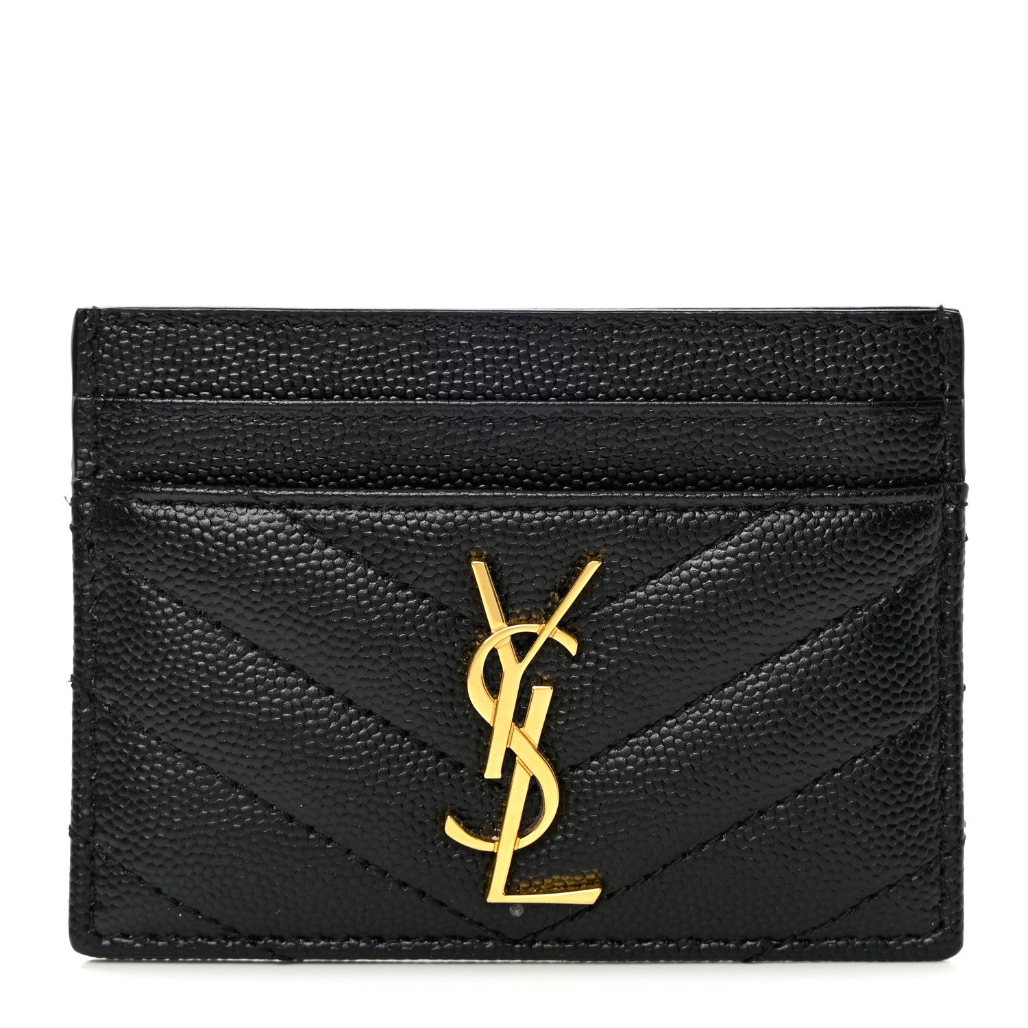 Saint Laurent Grain De Poudre Matelasse Chevron Monogram Credit Card Case Black 1 of 10