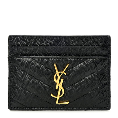 Saint Laurent Grain De Poudre Matelasse Chevron Monogram Credit Card Case Black 1 of 10