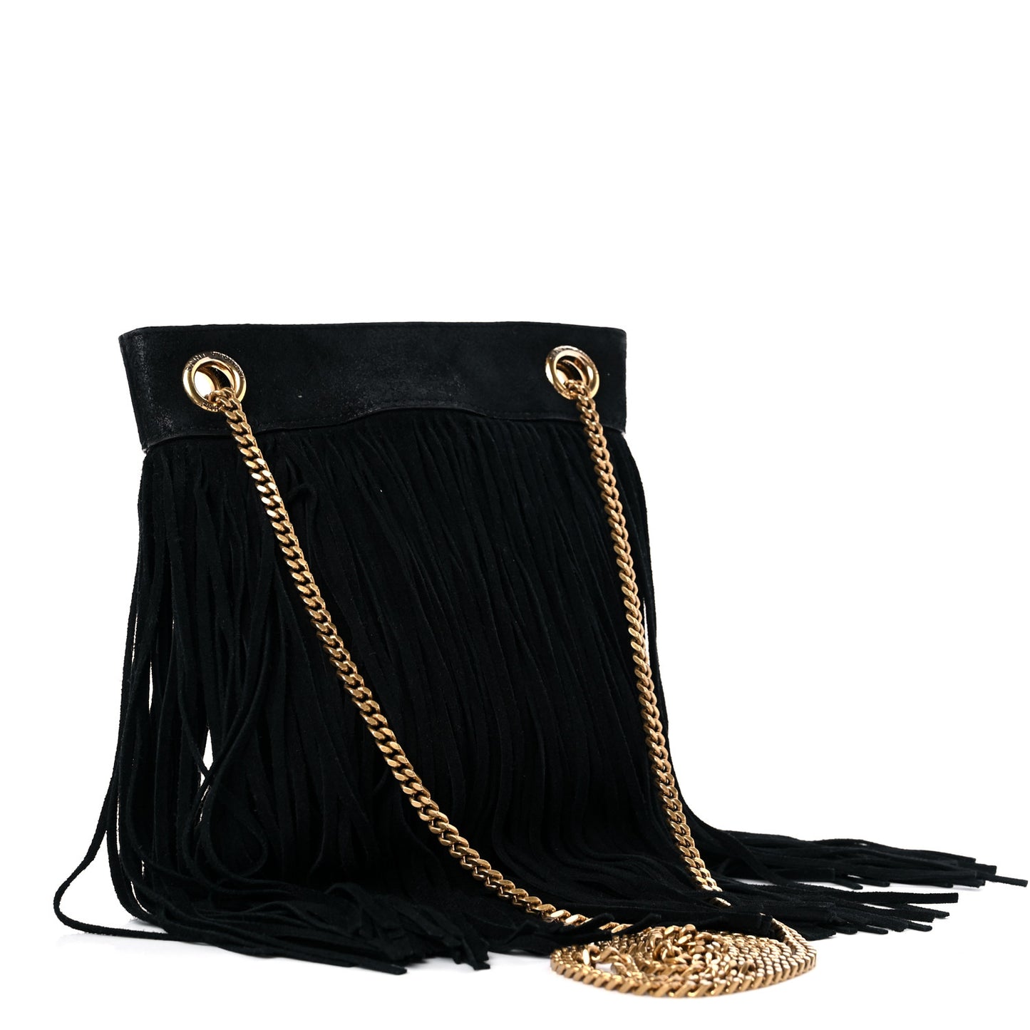 Suede Calfskin Small Grace Fringed Hobo Bag Rope Black
