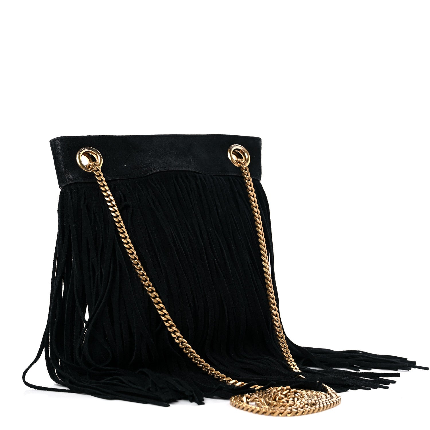 Saint Laurent Suede Calfskin Small Grace Fringed Hobo Bag Rope Black 3 of 9