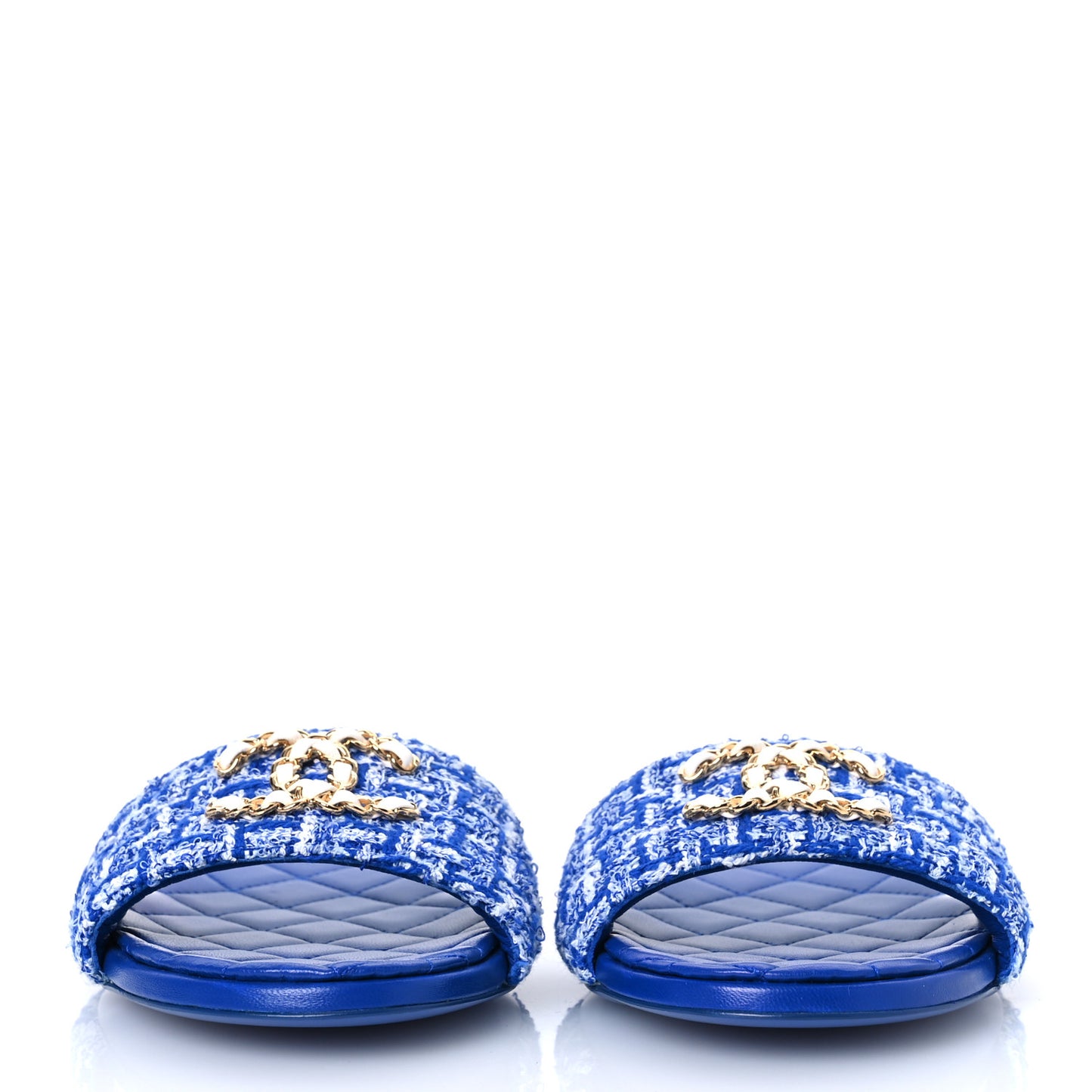 Tweed CC Chain Mule Sandal 38.5 Blue