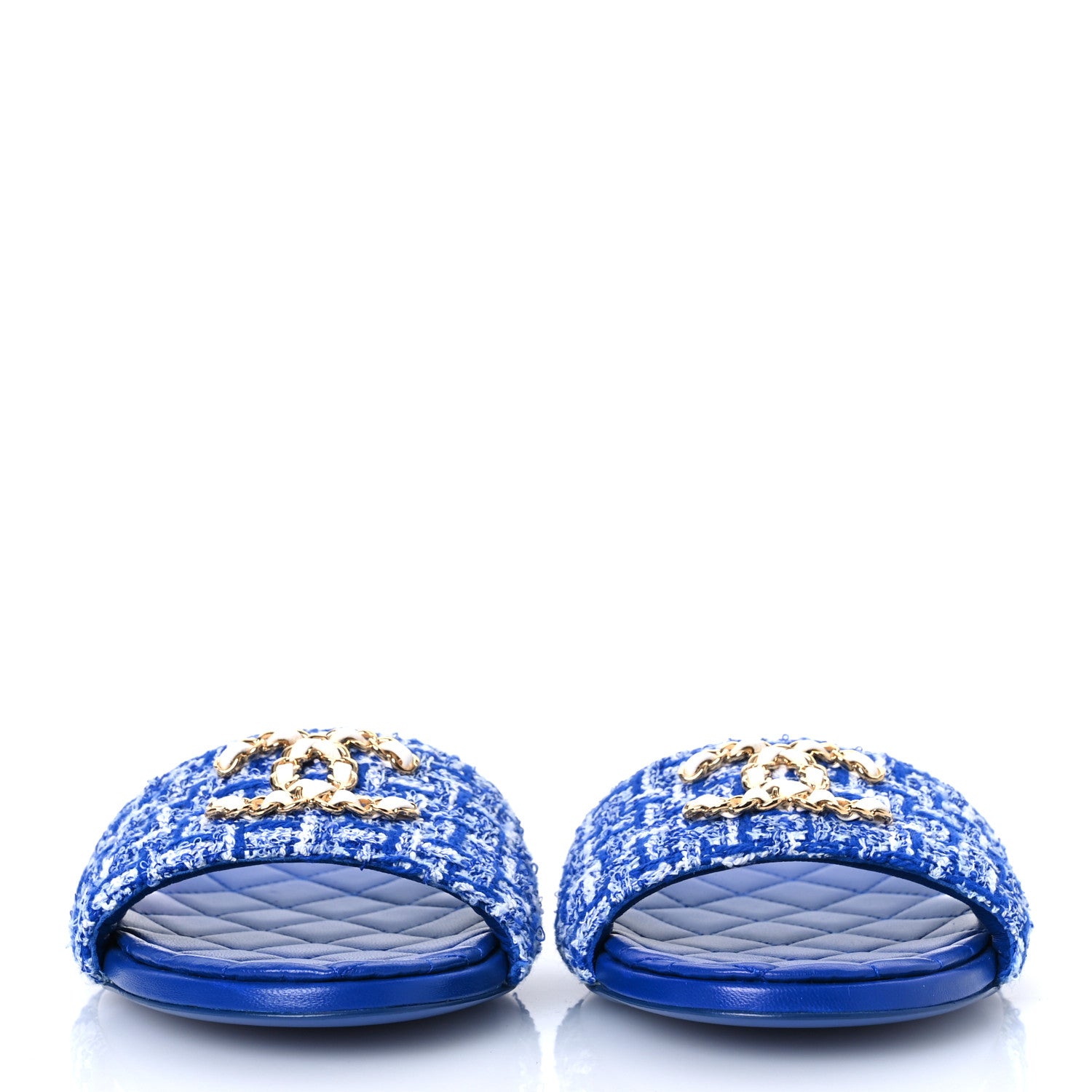 Chanel Tweed CC Chain Mule Sandal 38.5 Blue 3 of 12