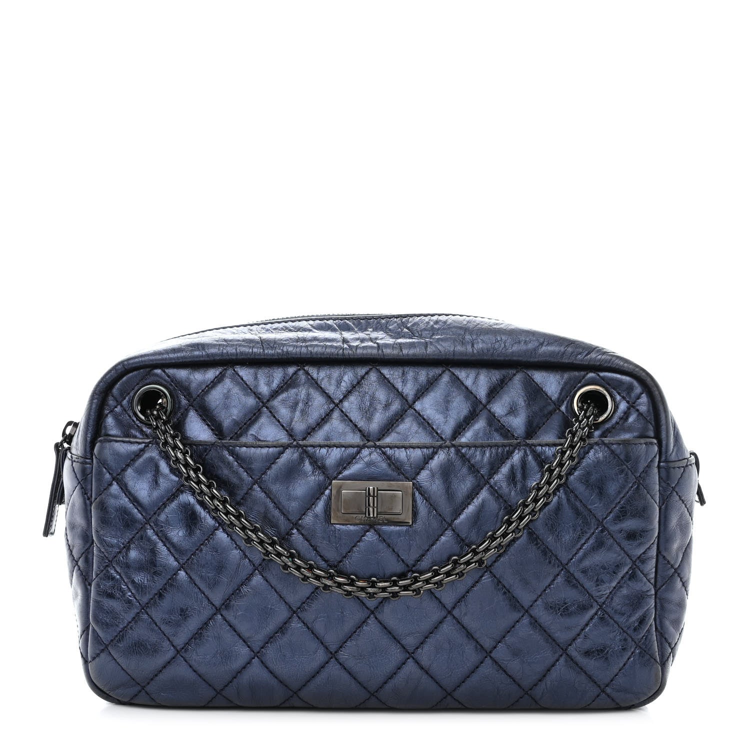 Chanel Metallic Aged Calfskin Quilted Medium Reissue Camera Case Bag Blue 1 of 10