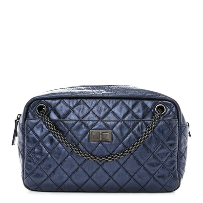 Chanel Metallic Aged Calfskin Quilted Medium Reissue Camera Case Bag Blue 1 of 10