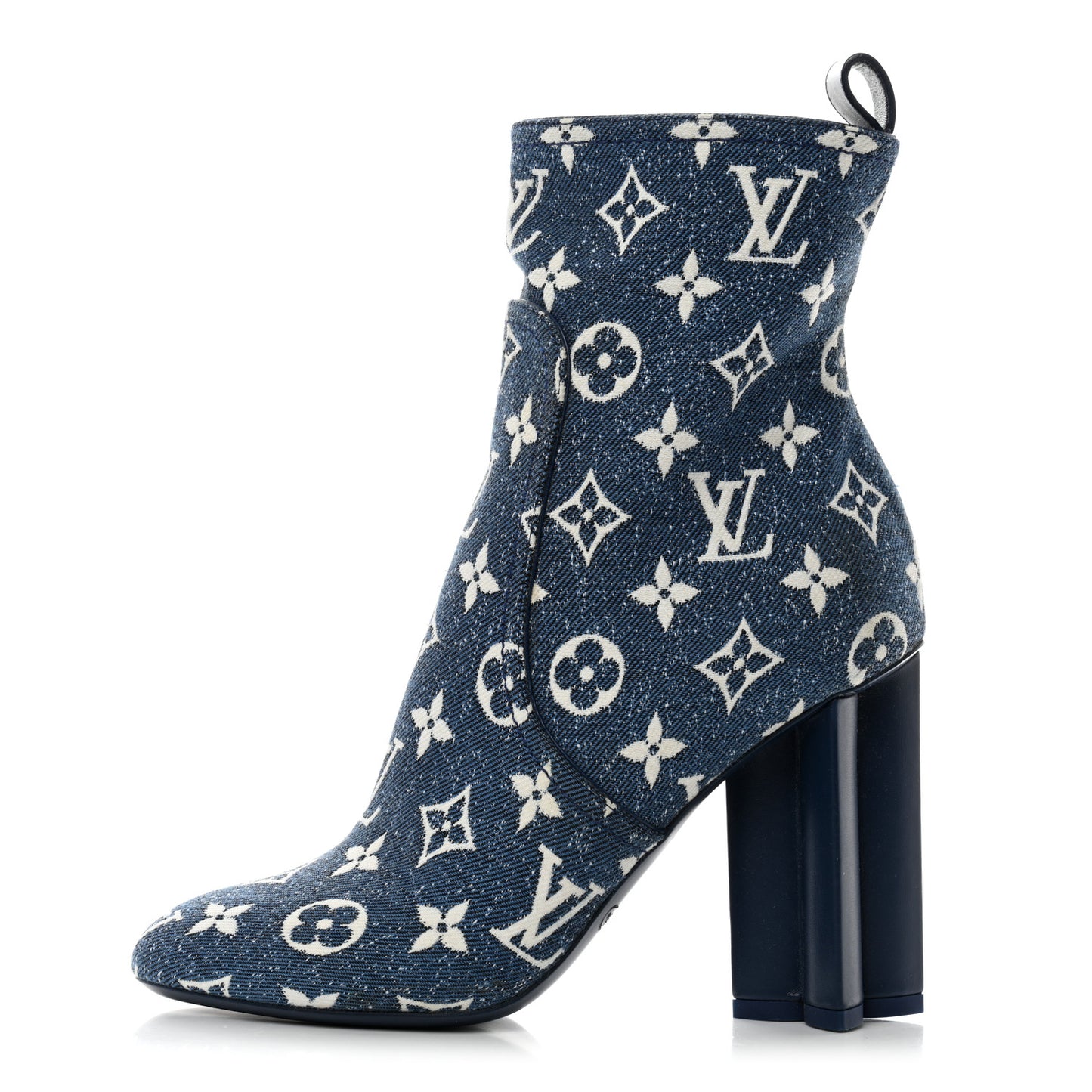 Denim Monogram Silhouette Ankle Boots 37 Navy Blue