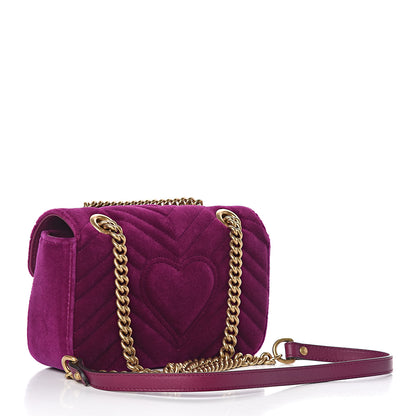 Gucci Velvet Matelasse Embroidered Mini GG Marmont Shoulder Bag Bordeaux 3 of 12