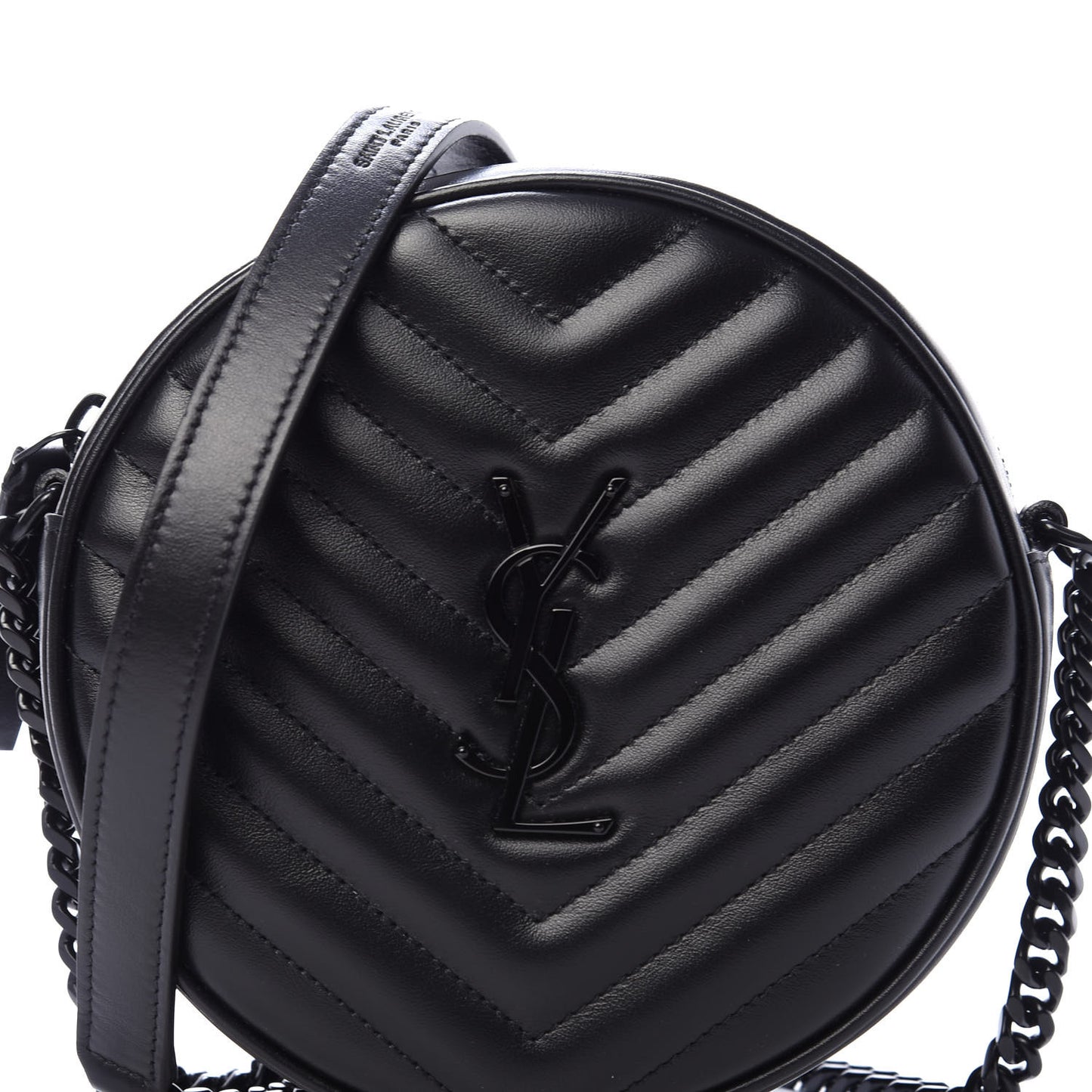 Calfskin Matelasse Chevron Round Vinyle Camera Bag Black
