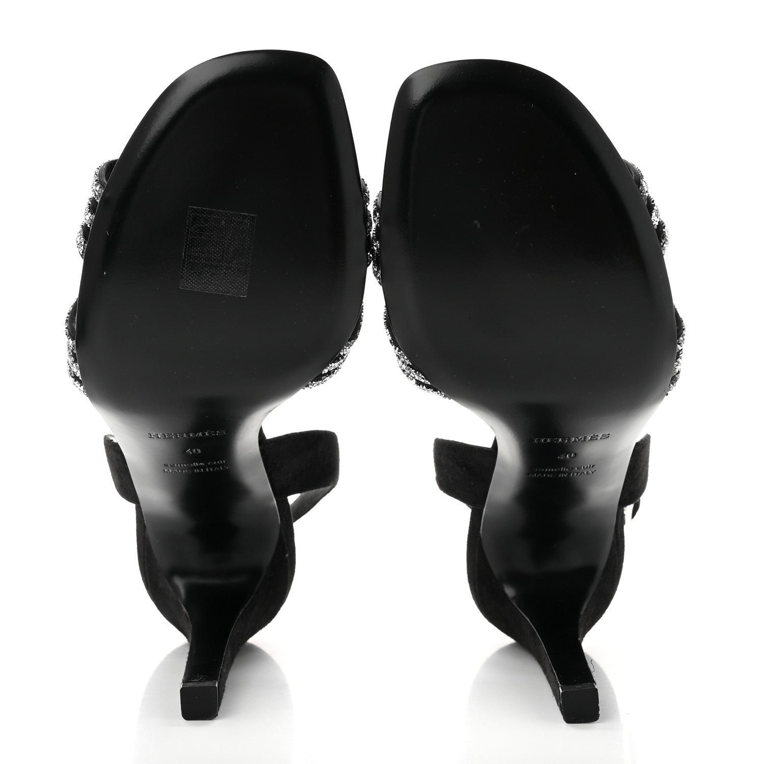 Hermes Suede Goatskin Embellished Ella 105 Sandals 40 Black 5 of 8