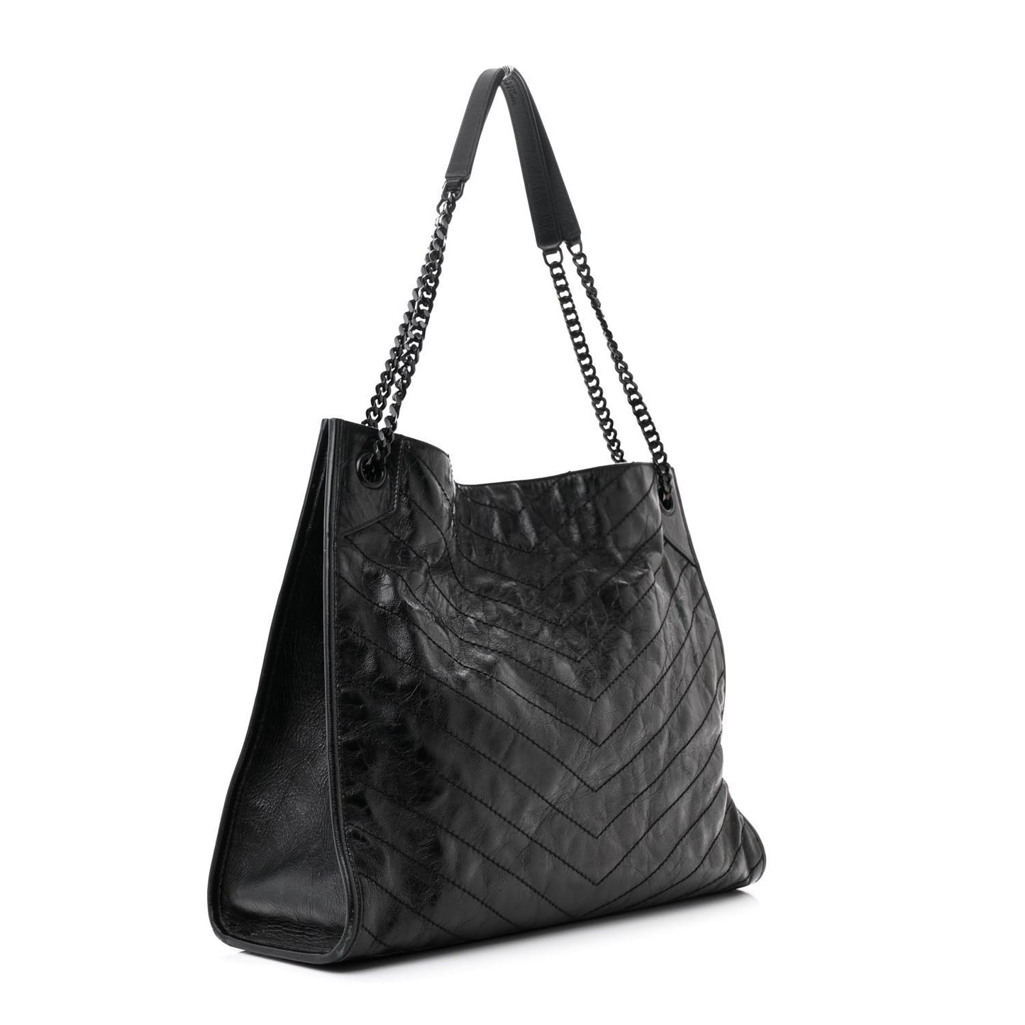 Crinkled Calfskin Matelasse Monogram Large Niki Shopper Tote Black