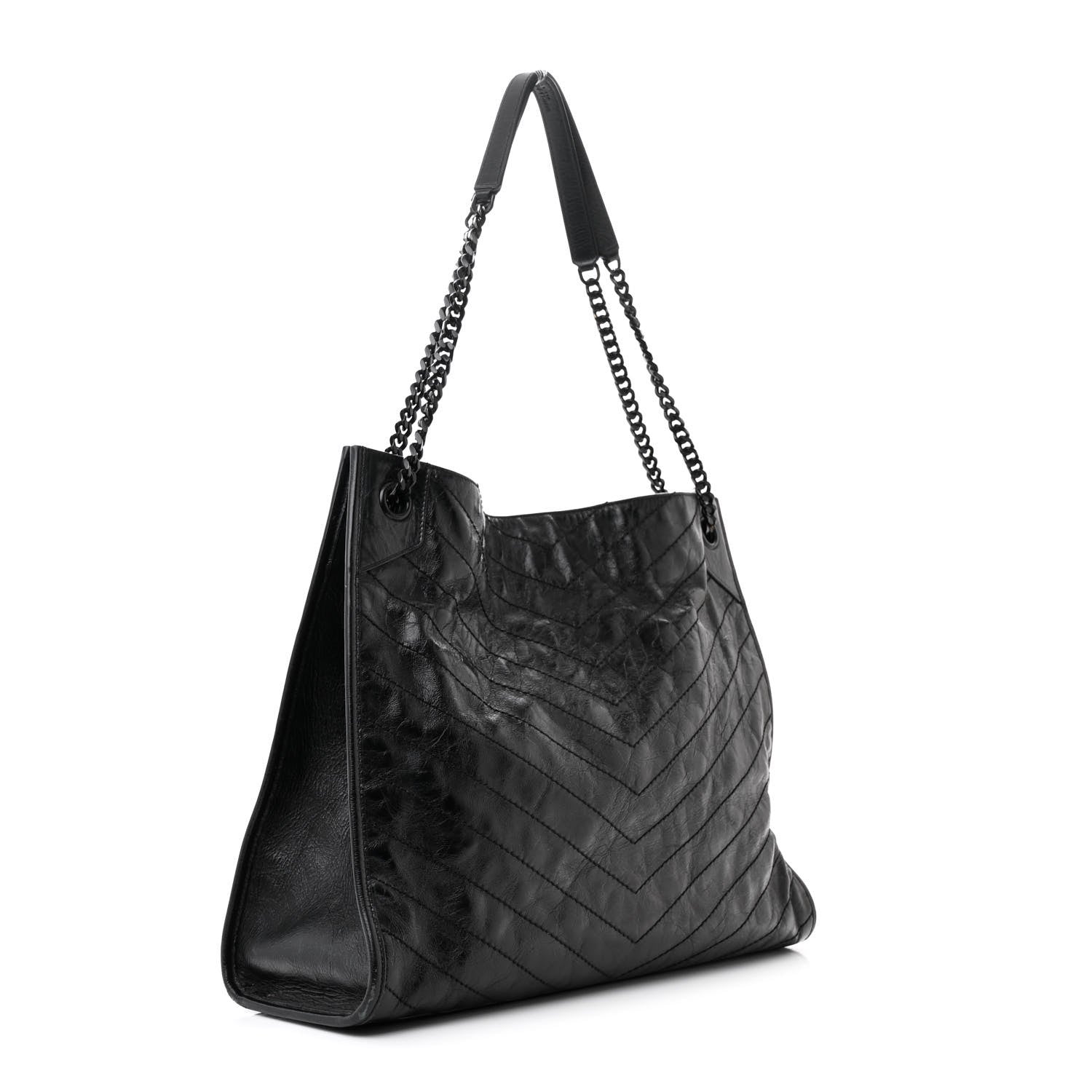 Saint Laurent Crinkled Calfskin Matelasse Monogram Large Niki Shopper Tote Black 3 of 17